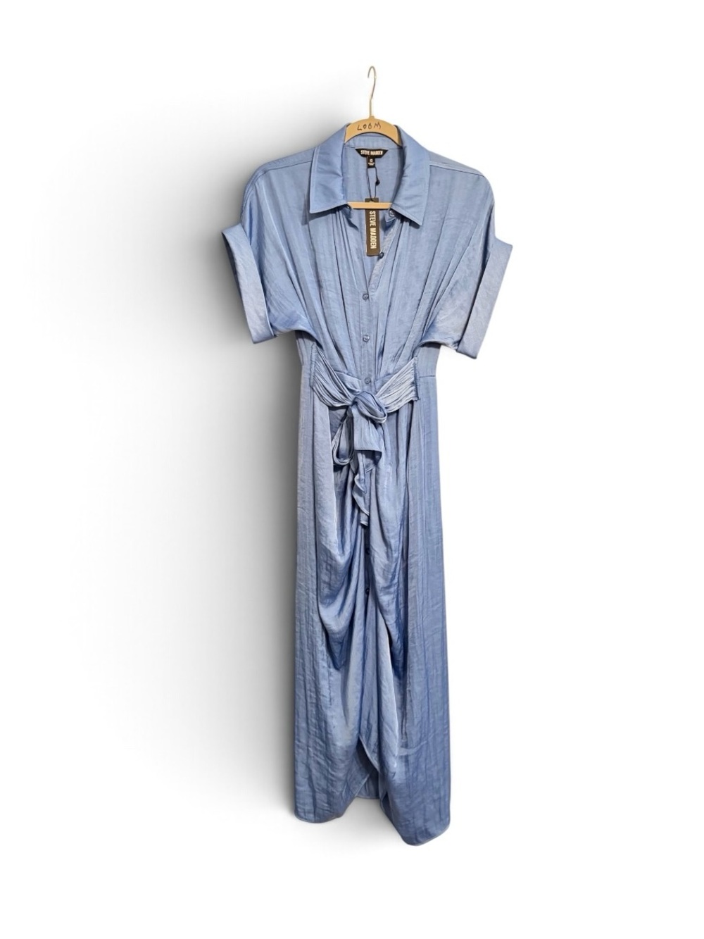 Steve Madden Pale Blue Button-Front Maxi with Waist Tie NWT